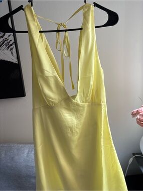 Peppermayo Yellow Backless Satin Halter Dress